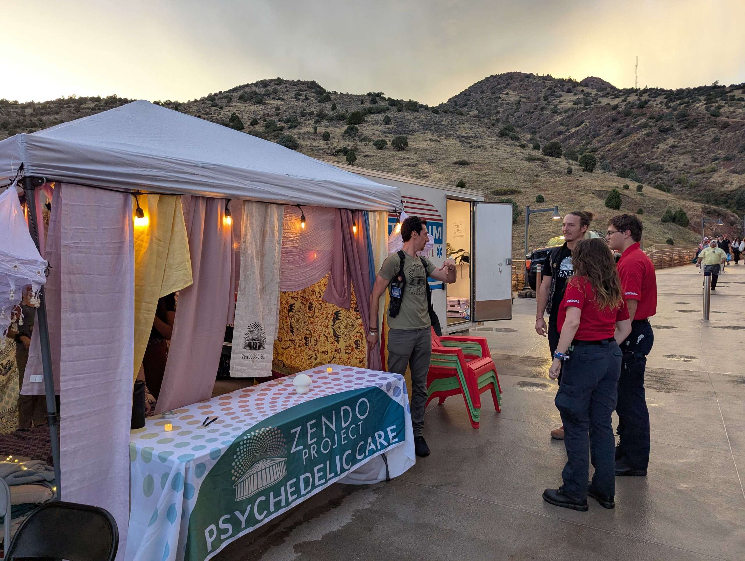 Zendo Project care tent set up at an outdoor event